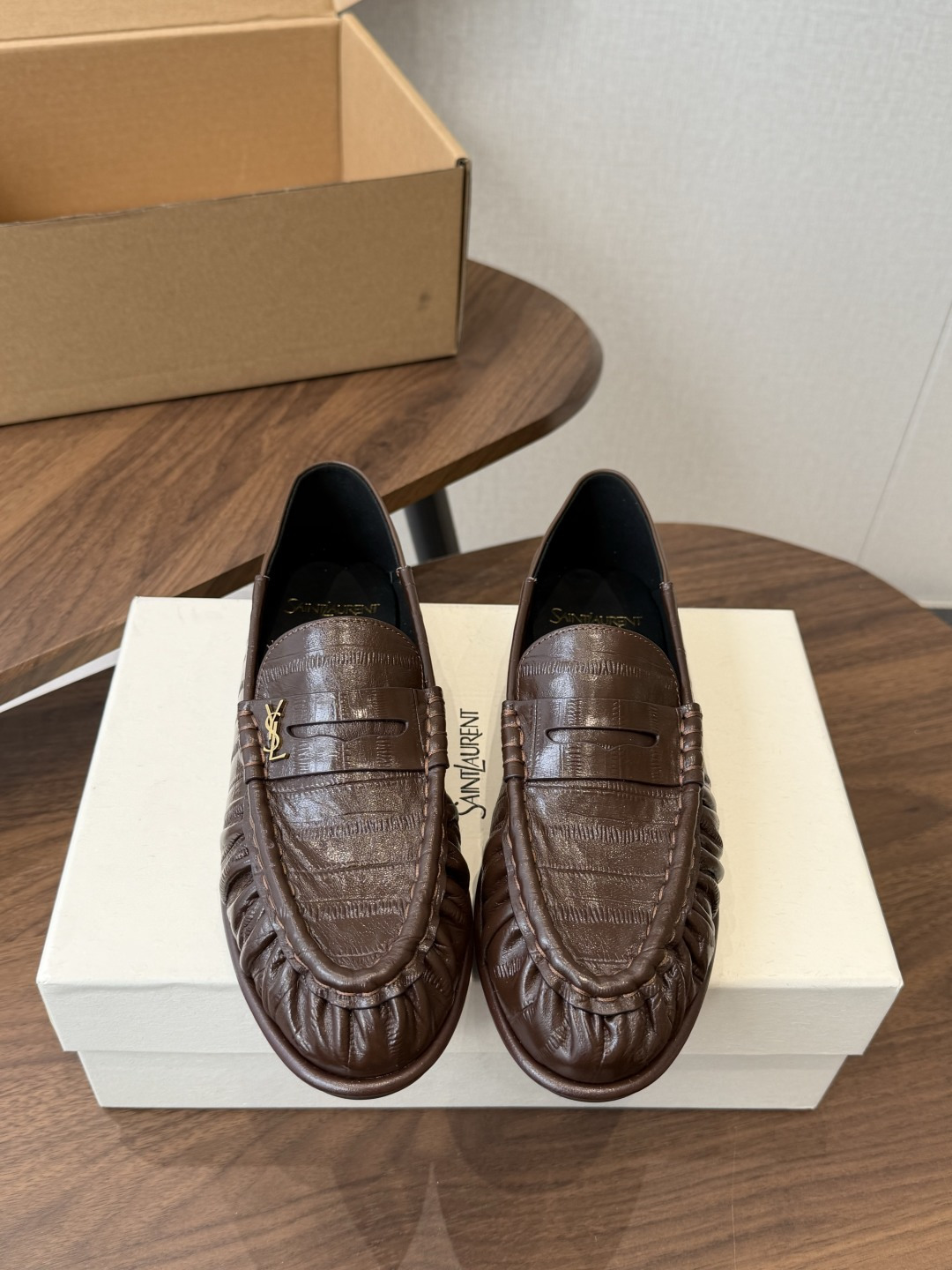 Saint Laurent Brown Croc-Effect Loafers