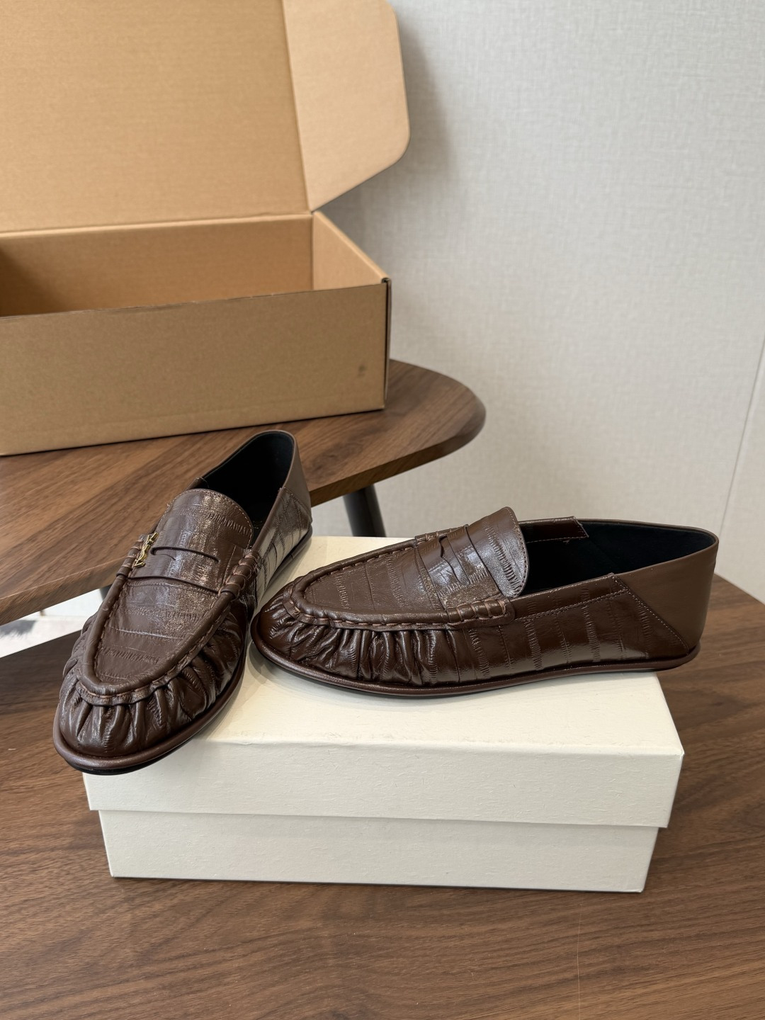 Saint Laurent Brown Croc-Effect Loafers