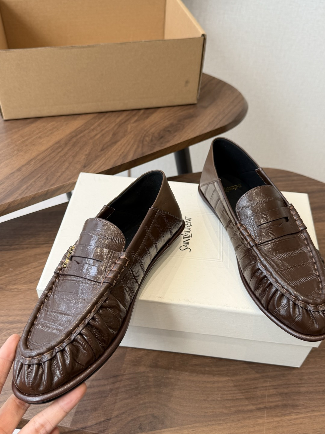 Saint Laurent Brown Croc-Effect Loafers
