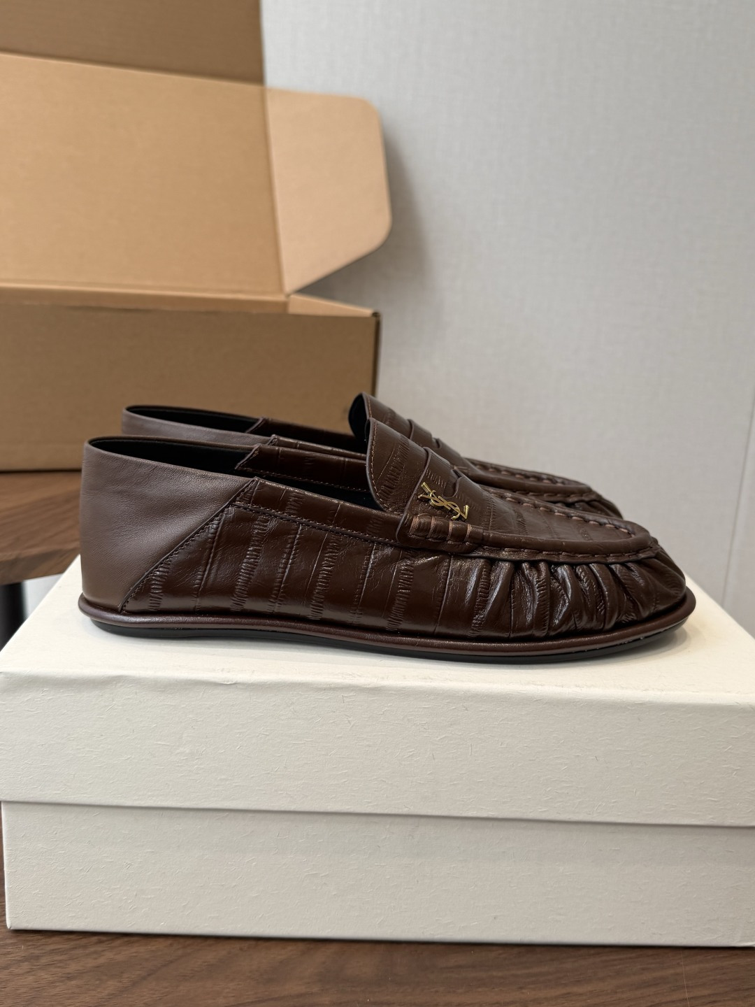 Saint Laurent Brown Croc-Effect Loafers