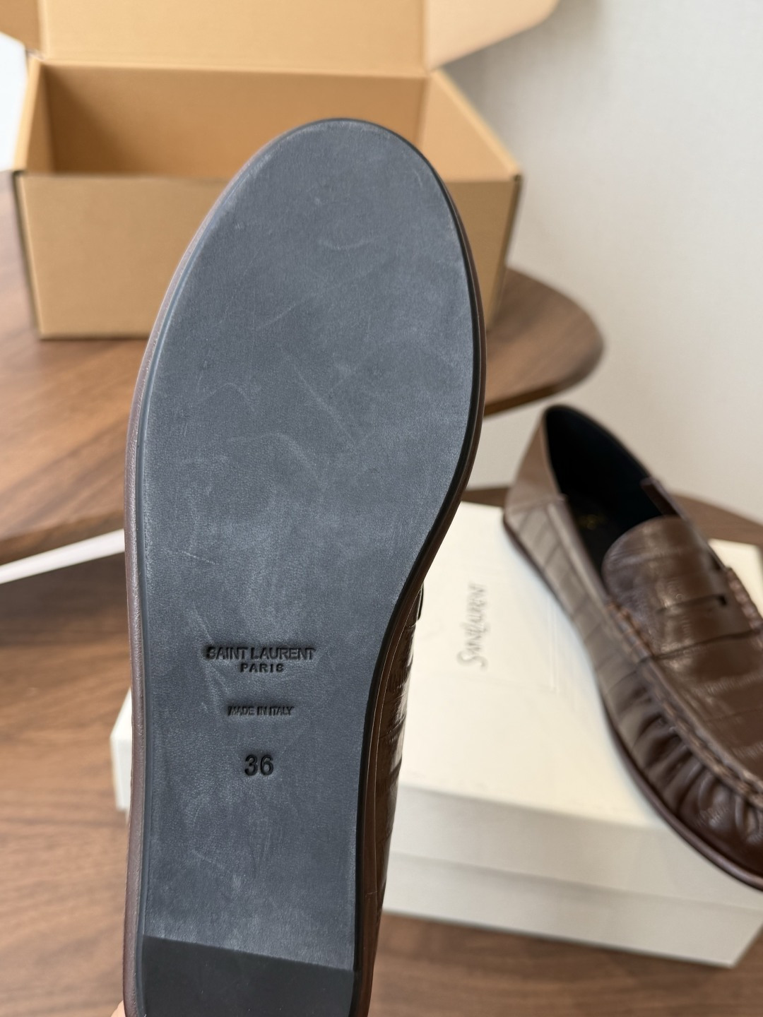 Saint Laurent Brown Croc-Effect Loafers