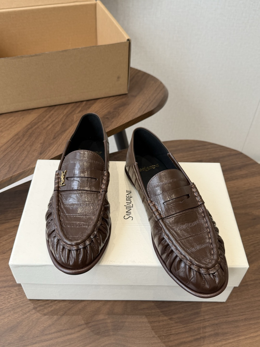 Saint Laurent Brown Croc-Effect Loafers