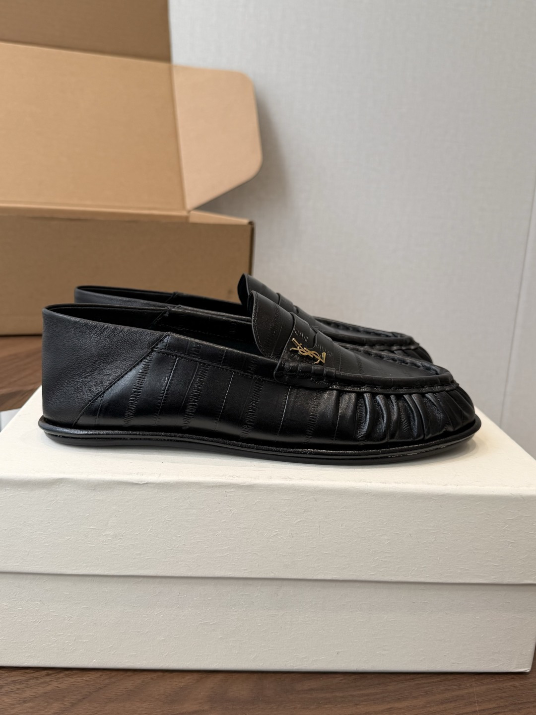 Saint Laurent Black Croc-Effect Loafers
