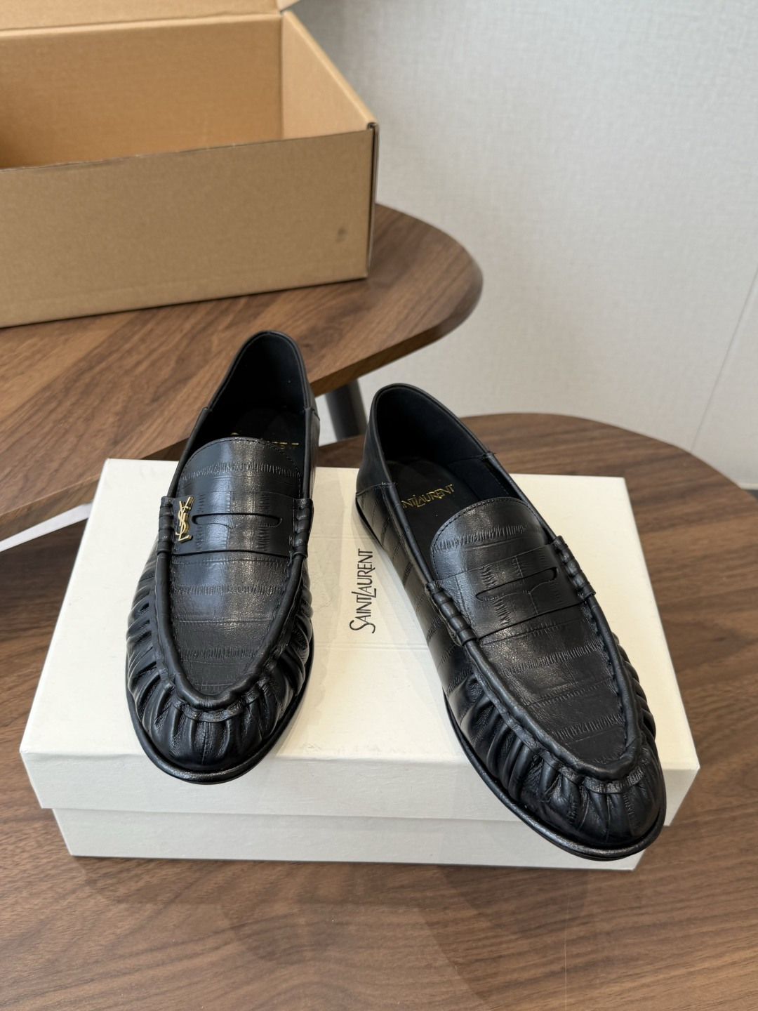 Saint Laurent Black Croc-Effect Loafers
