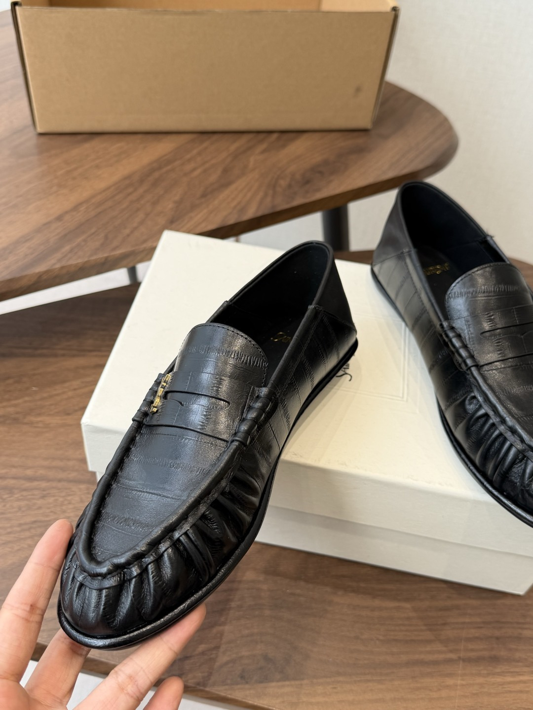 Saint Laurent Black Croc-Effect Loafers