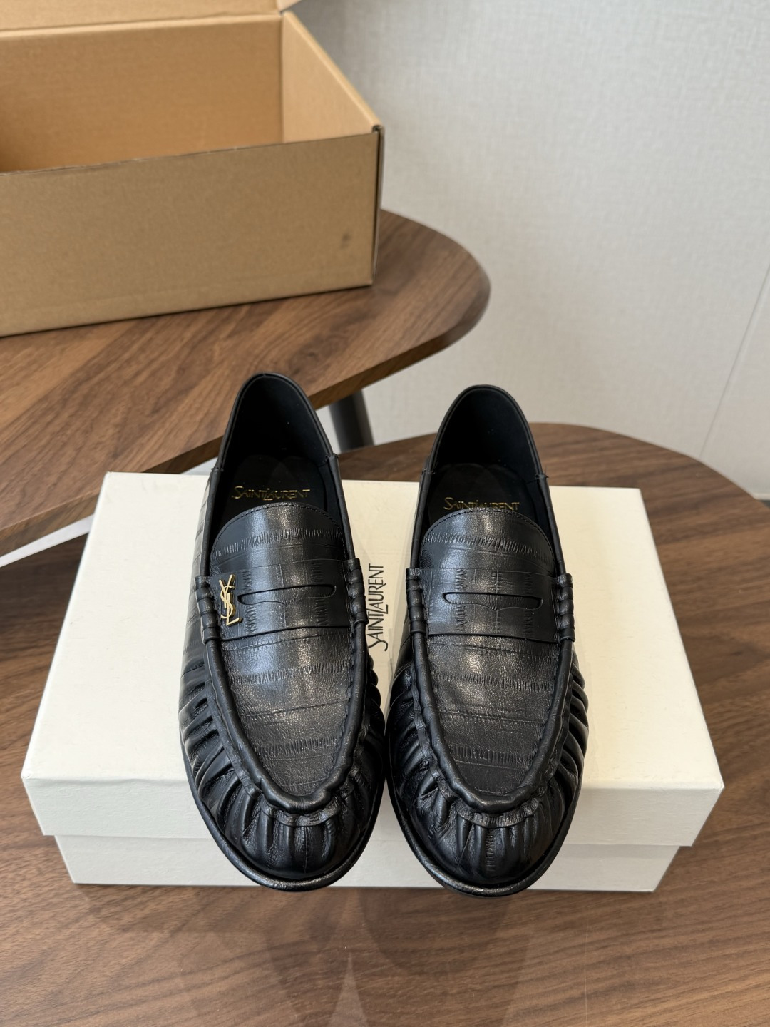 Saint Laurent Black Croc-Effect Loafers
