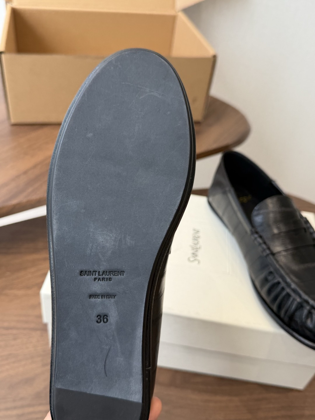 Saint Laurent Black Croc-Effect Loafers