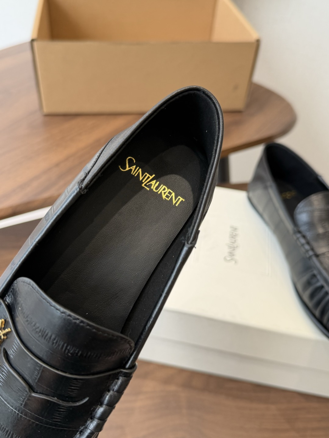 Saint Laurent Black Croc-Effect Loafers