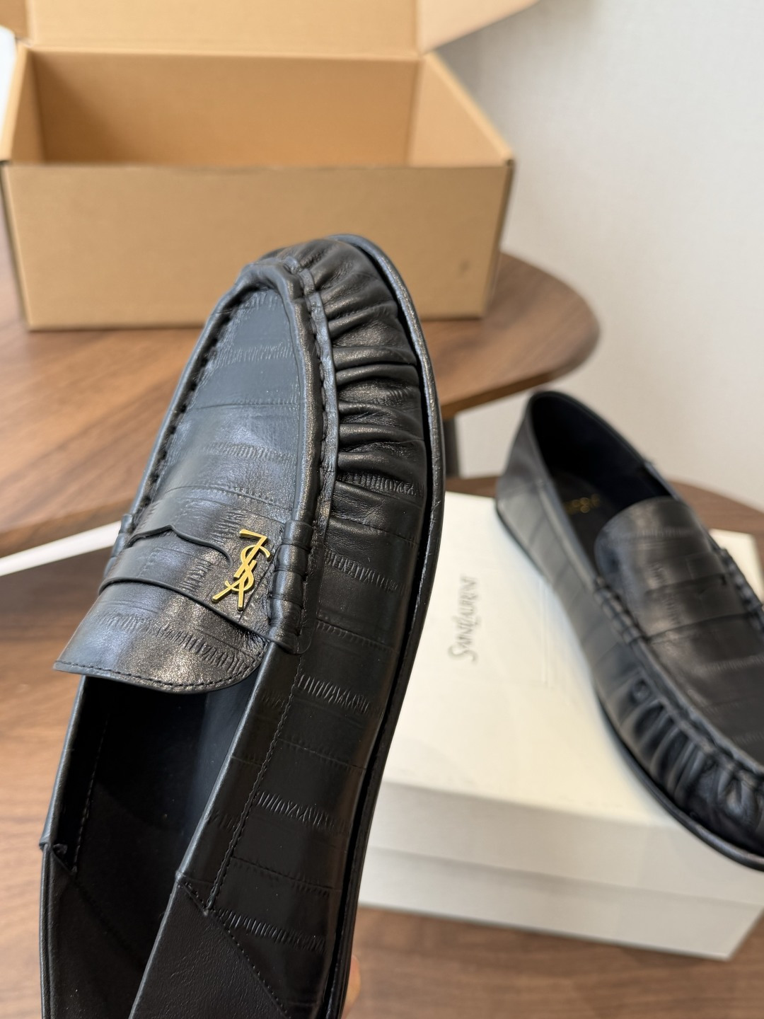 Saint Laurent Black Croc-Effect Loafers