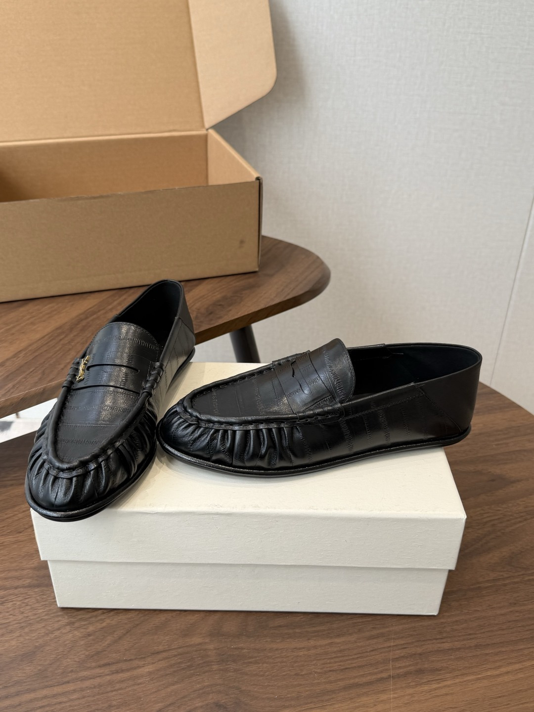Saint Laurent Black Croc-Effect Loafers