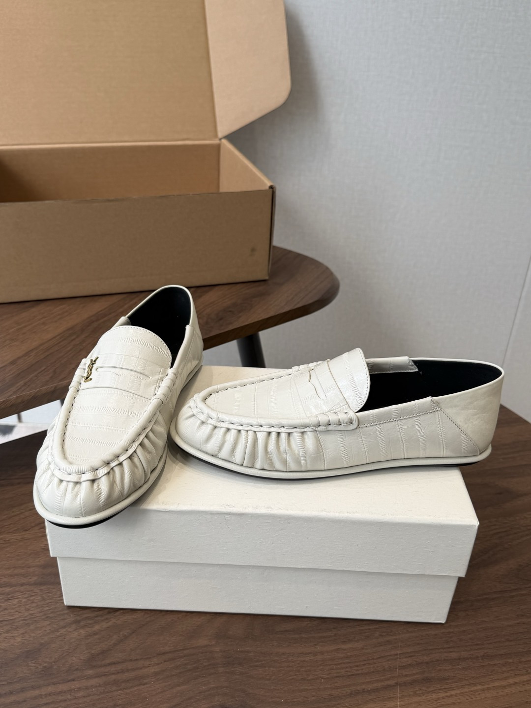Saint Laurent White Croc-Effect Loafers