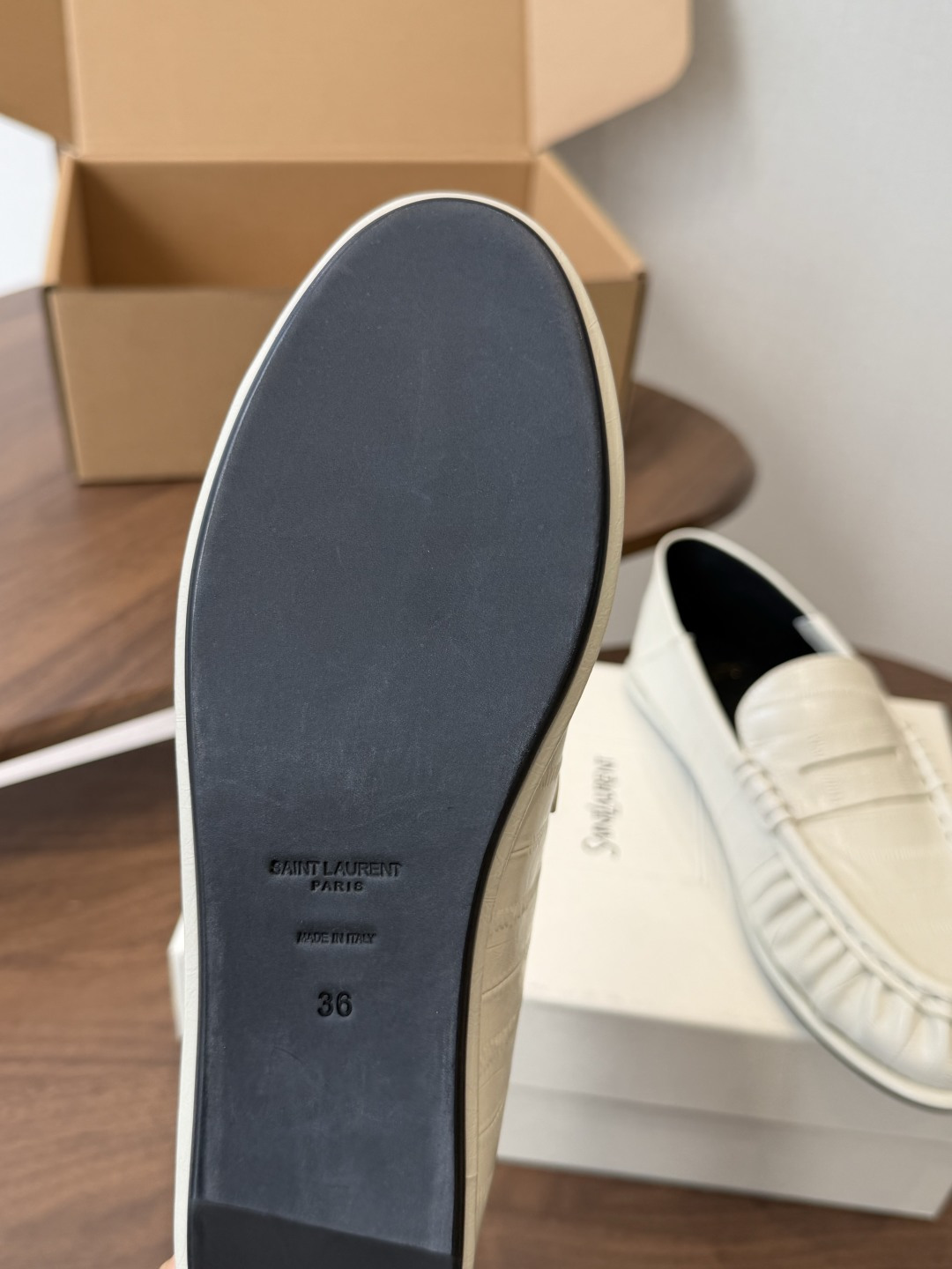 Saint Laurent White Croc-Effect Loafers