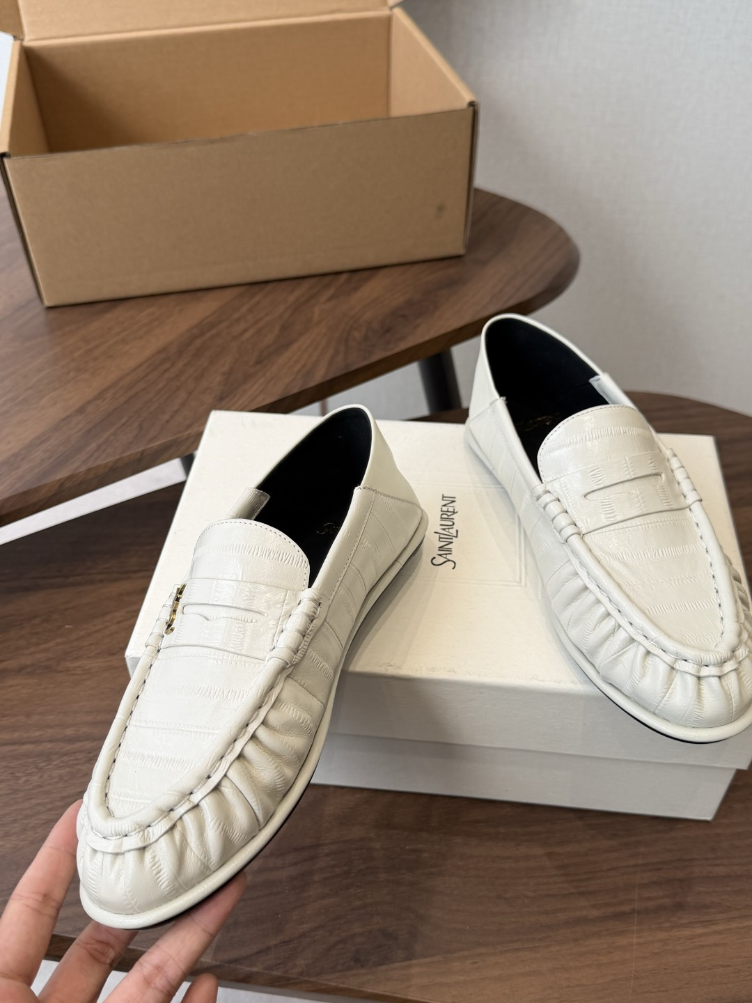 Saint Laurent White Croc-Effect Loafers