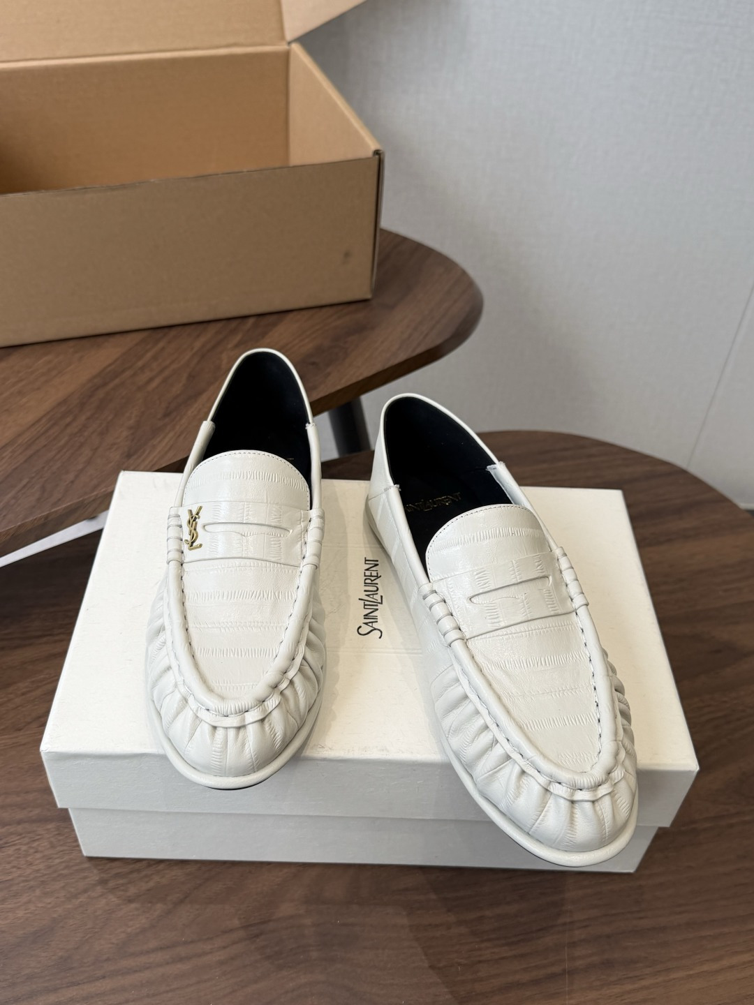 Saint Laurent White Croc-Effect Loafers