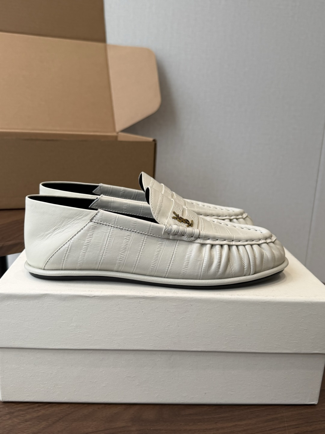 Saint Laurent White Croc-Effect Loafers