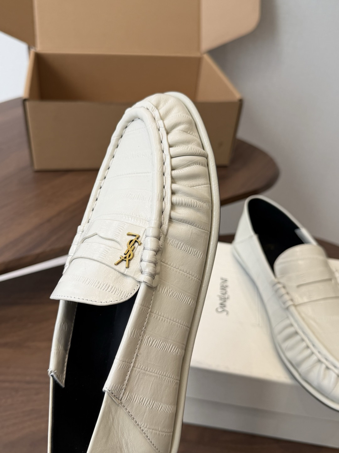 Saint Laurent White Croc-Effect Loafers