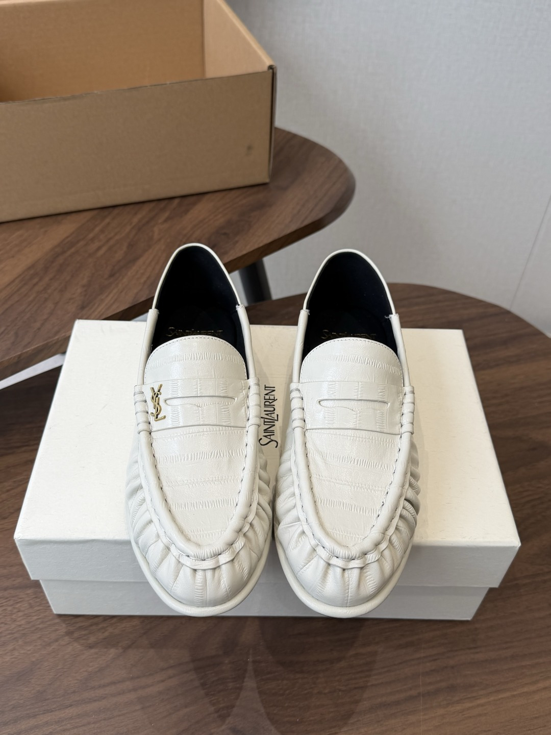 Saint Laurent White Croc-Effect Loafers