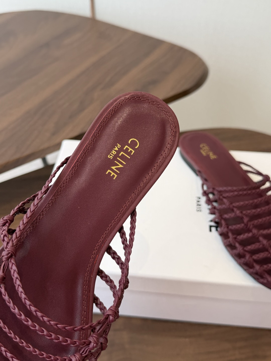 Celine Burgundy Woven Pointed-Toe Mules