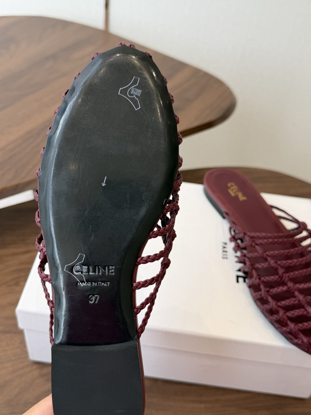 Celine Burgundy Woven Pointed-Toe Mules