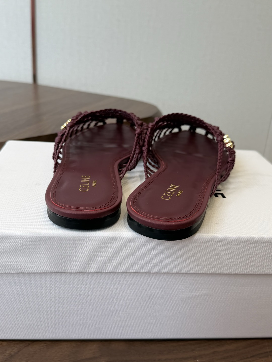 Celine Burgundy Woven Pointed-Toe Mules