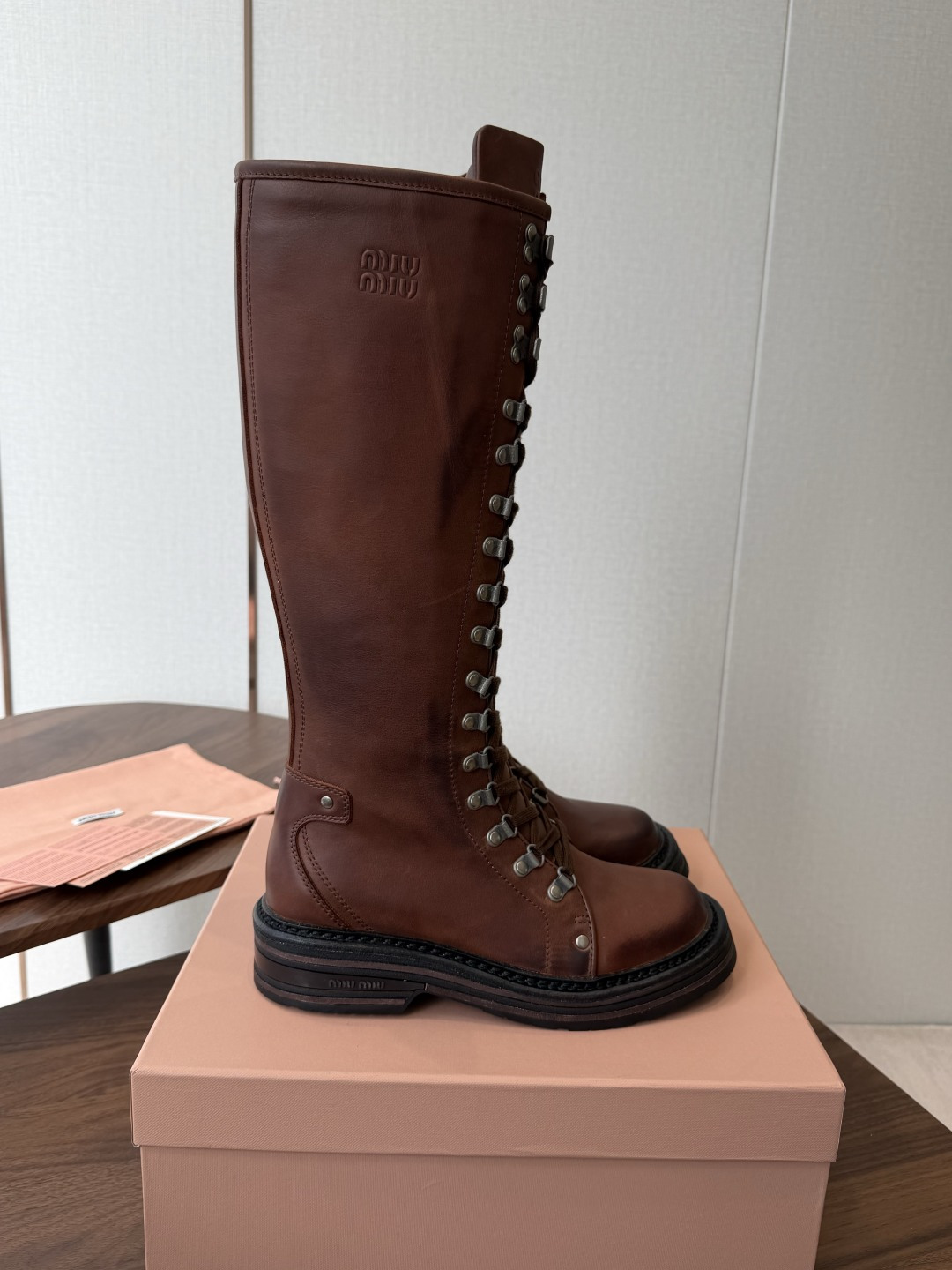 Brown Lace-Up Tall Boots