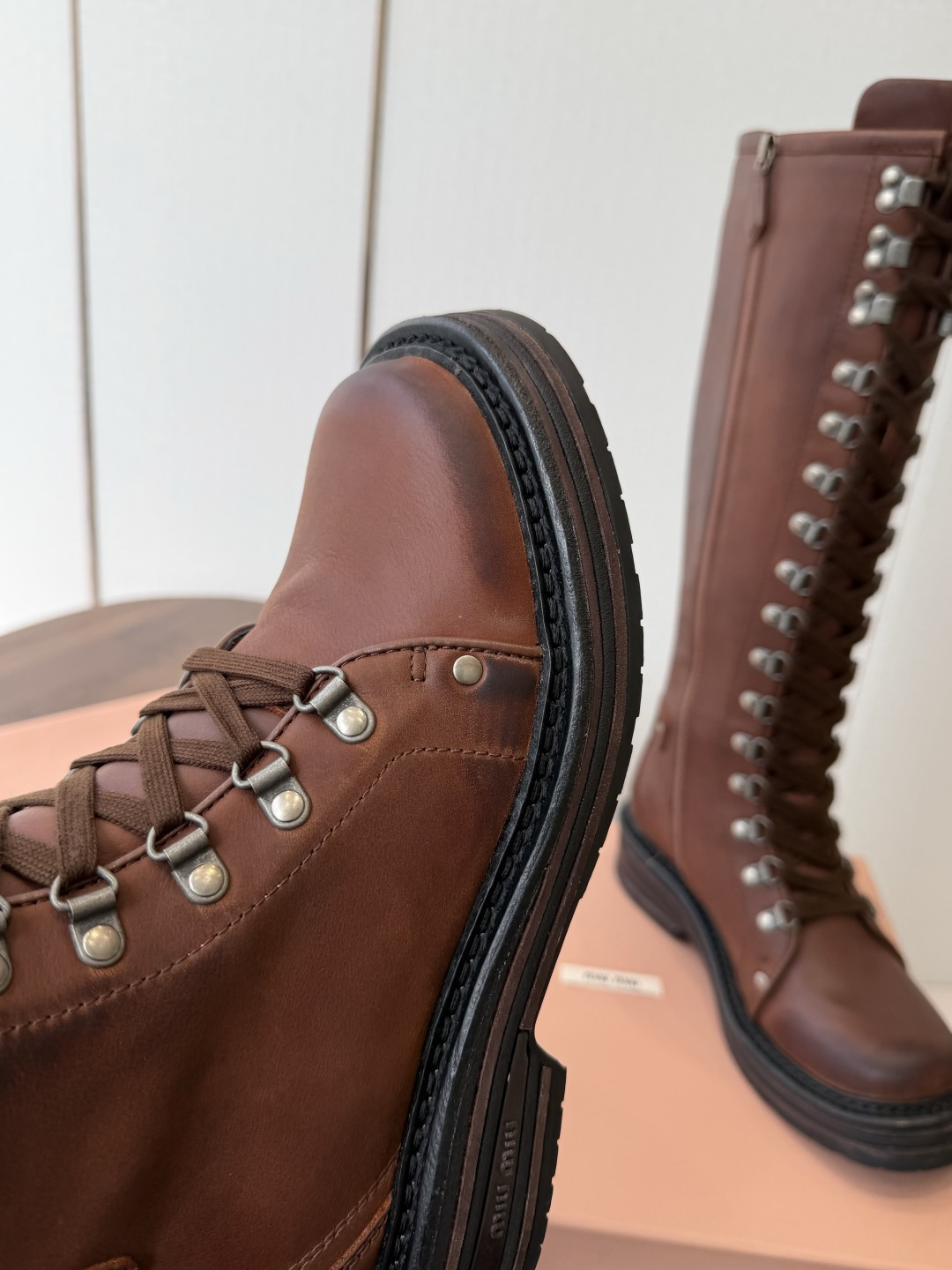 Brown Lace-Up Tall Boots