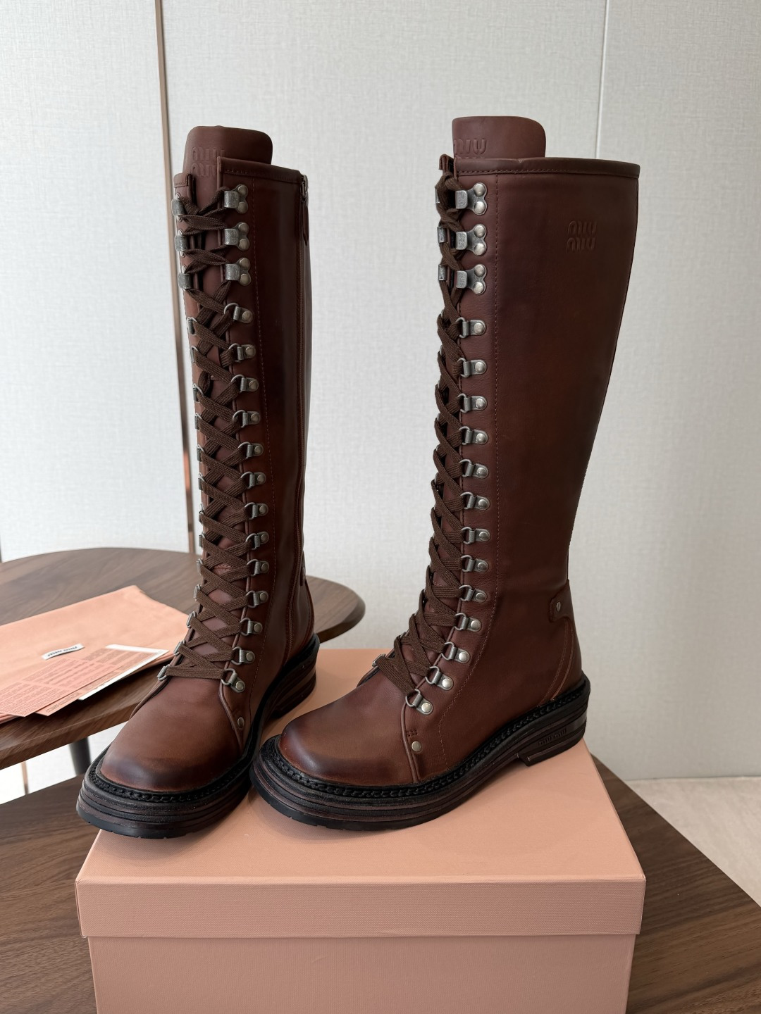 Brown Lace-Up Tall Boots
