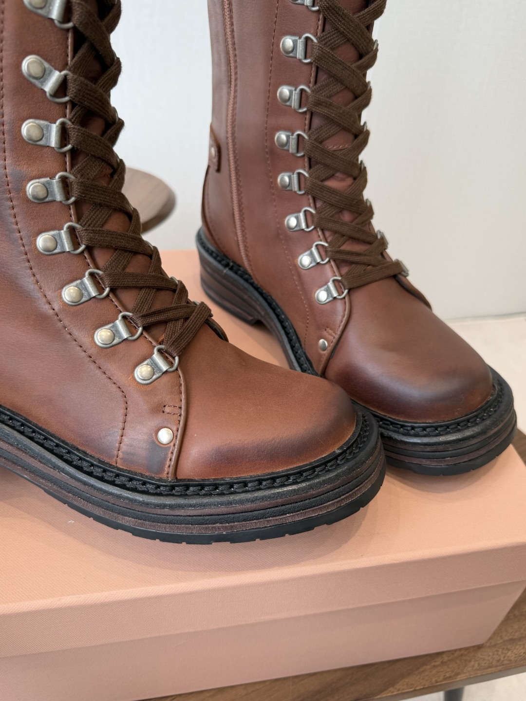 Brown Lace-Up Tall Boots