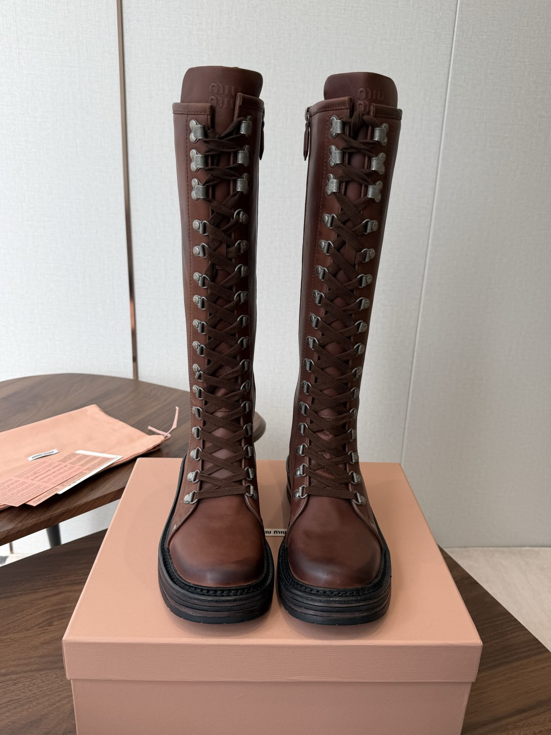 Brown Lace-Up Tall Boots