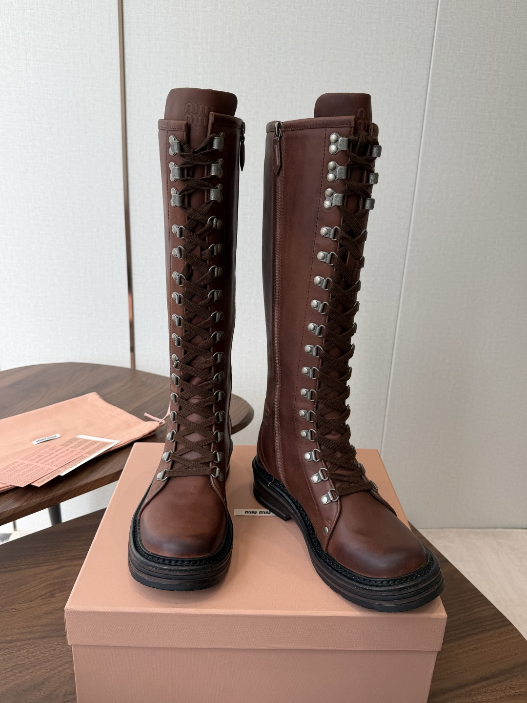 Brown Lace-Up Tall Boots