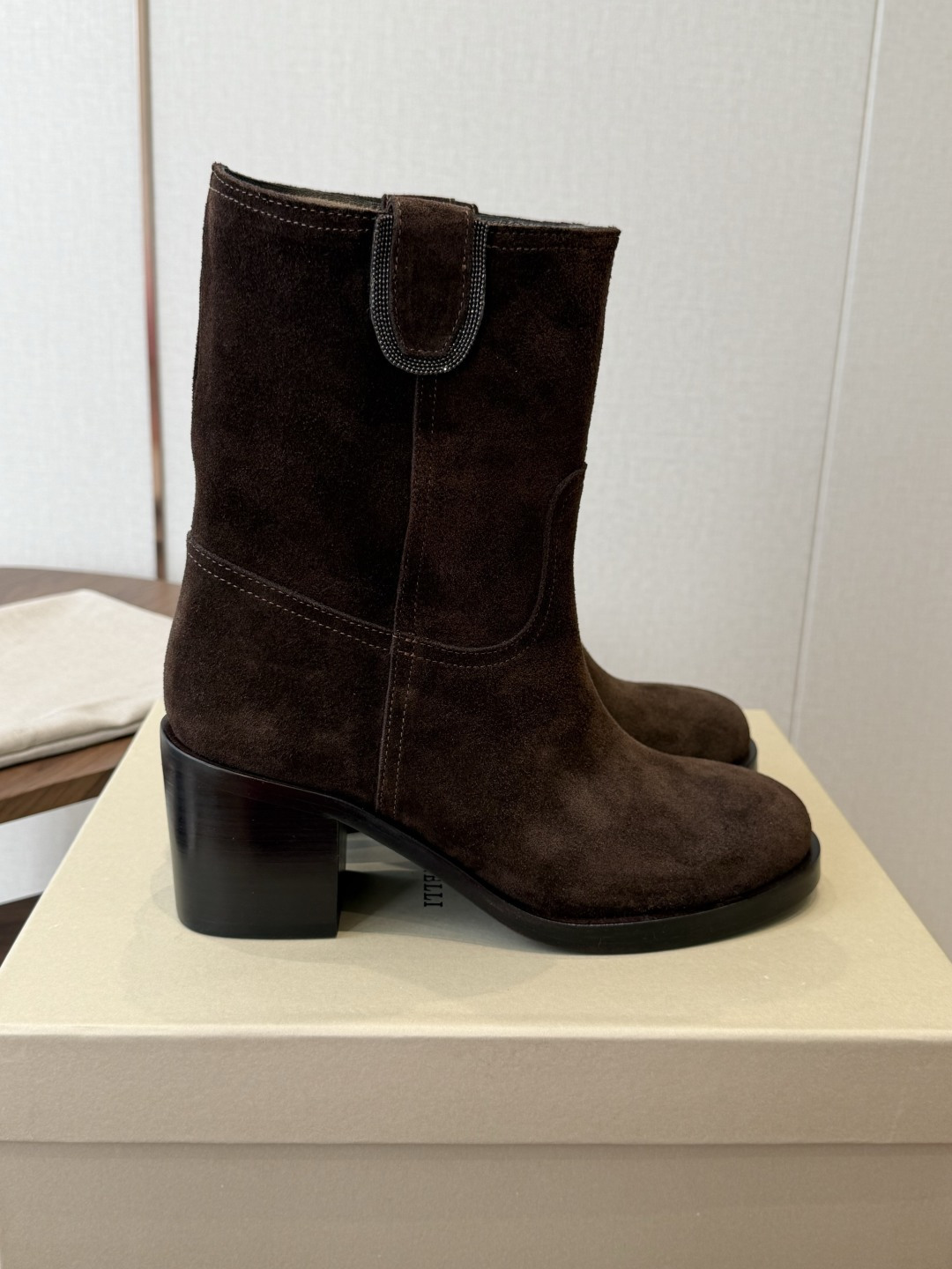 Dark Brown Round-Toe Boots