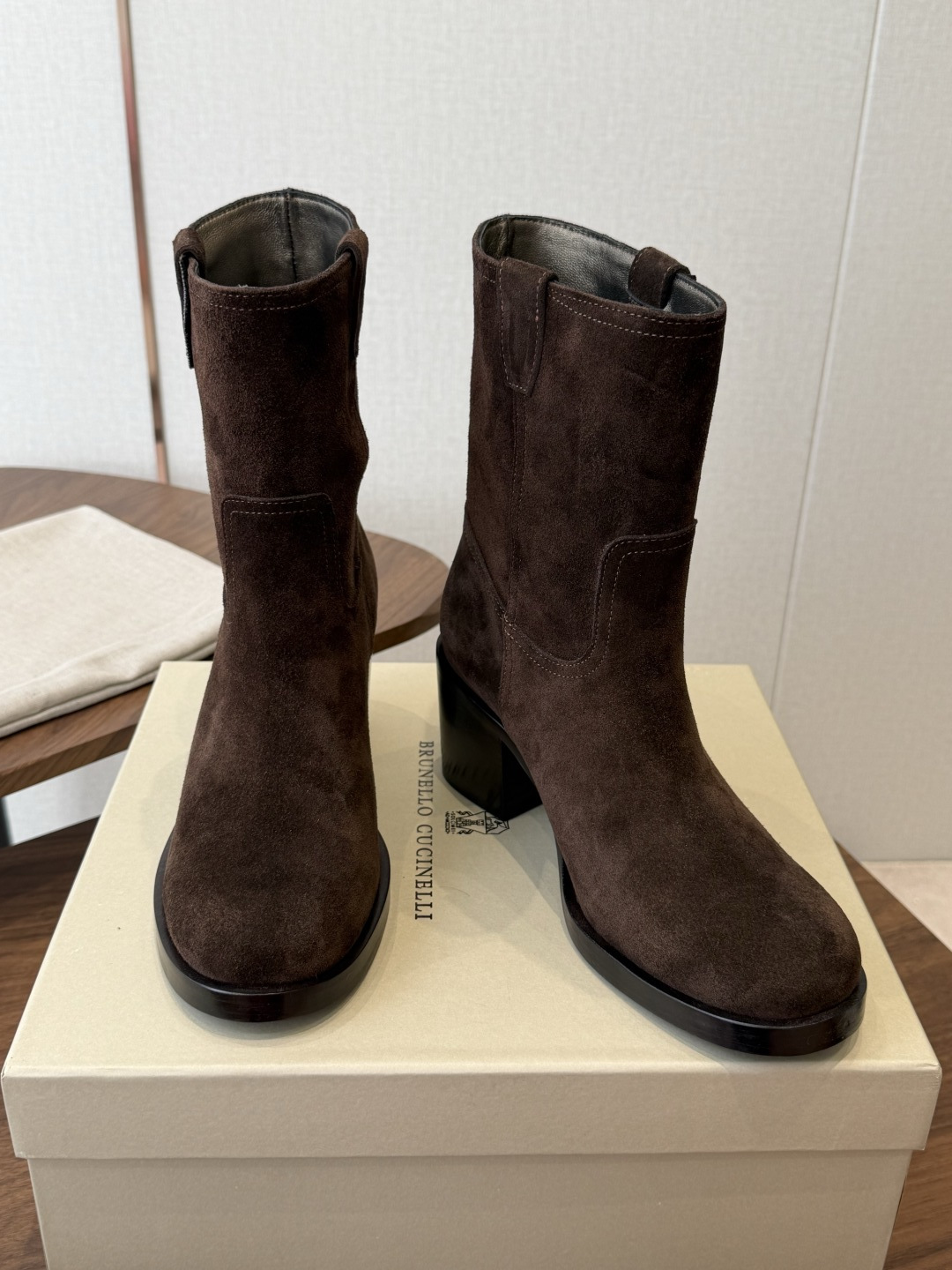 Dark Brown Round-Toe Boots