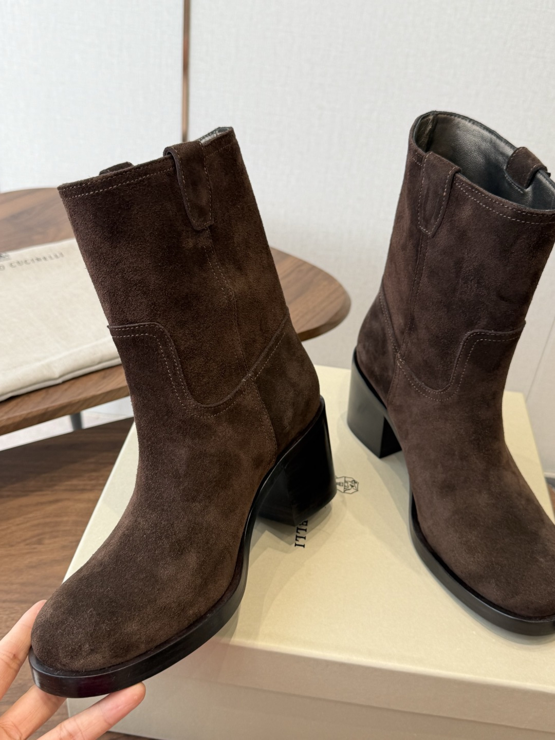 Dark Brown Round-Toe Boots