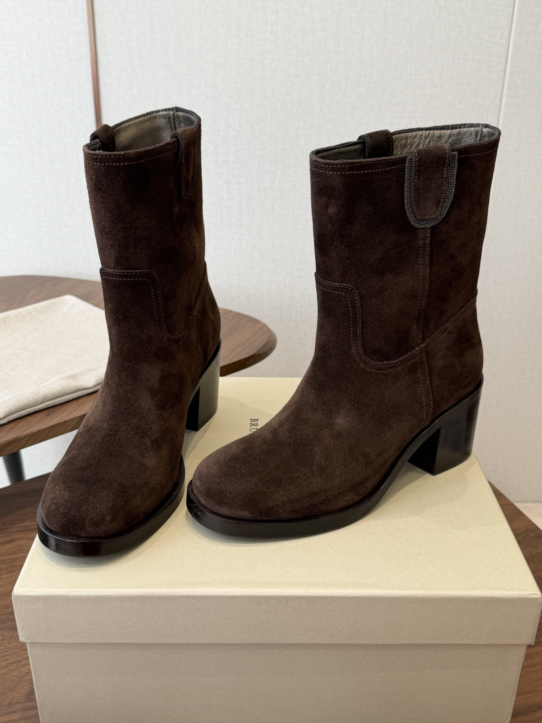 Dark Brown Round-Toe Boots