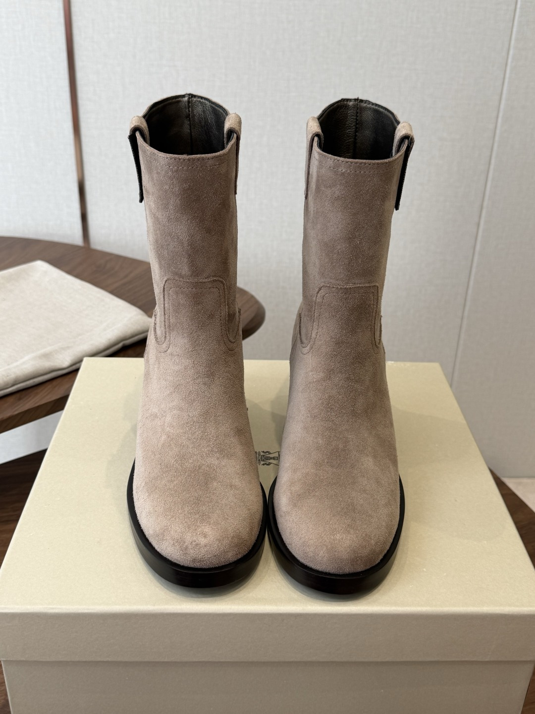 Taupe Round-Toe Boots