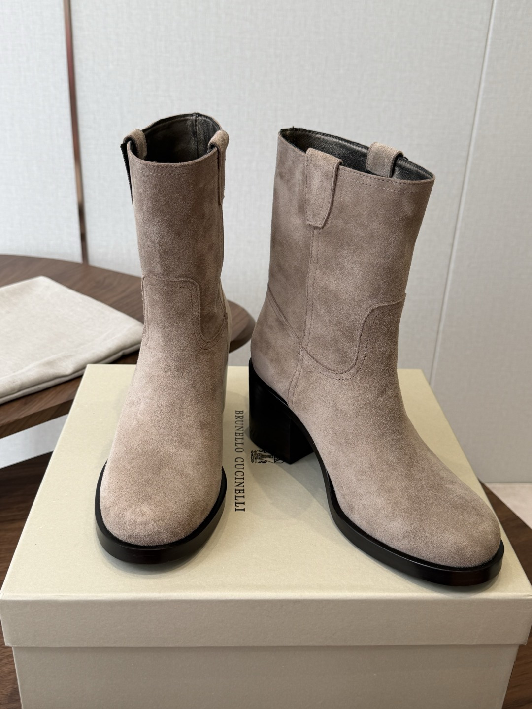 Taupe Round-Toe Boots