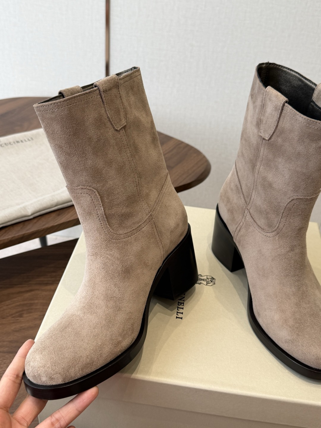 Taupe Round-Toe Boots