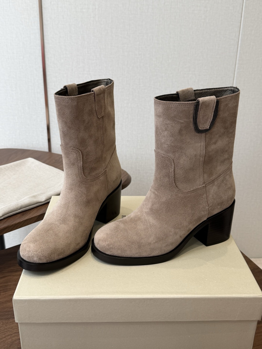 Taupe Round-Toe Boots