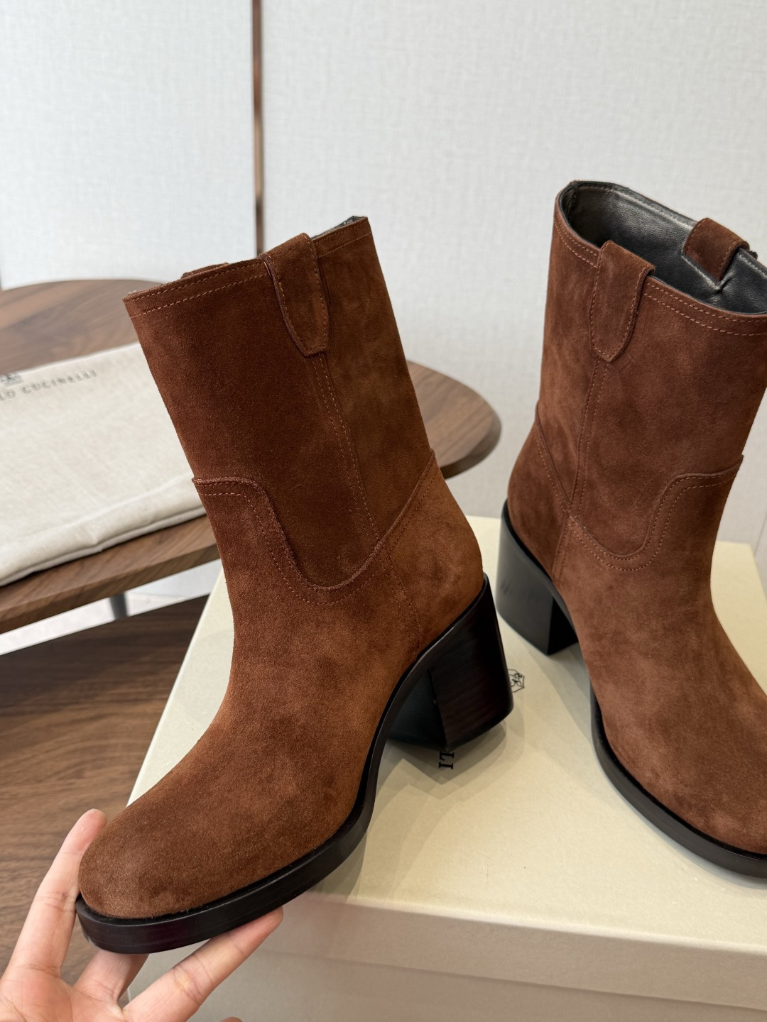 Brown Round-Toe Boots