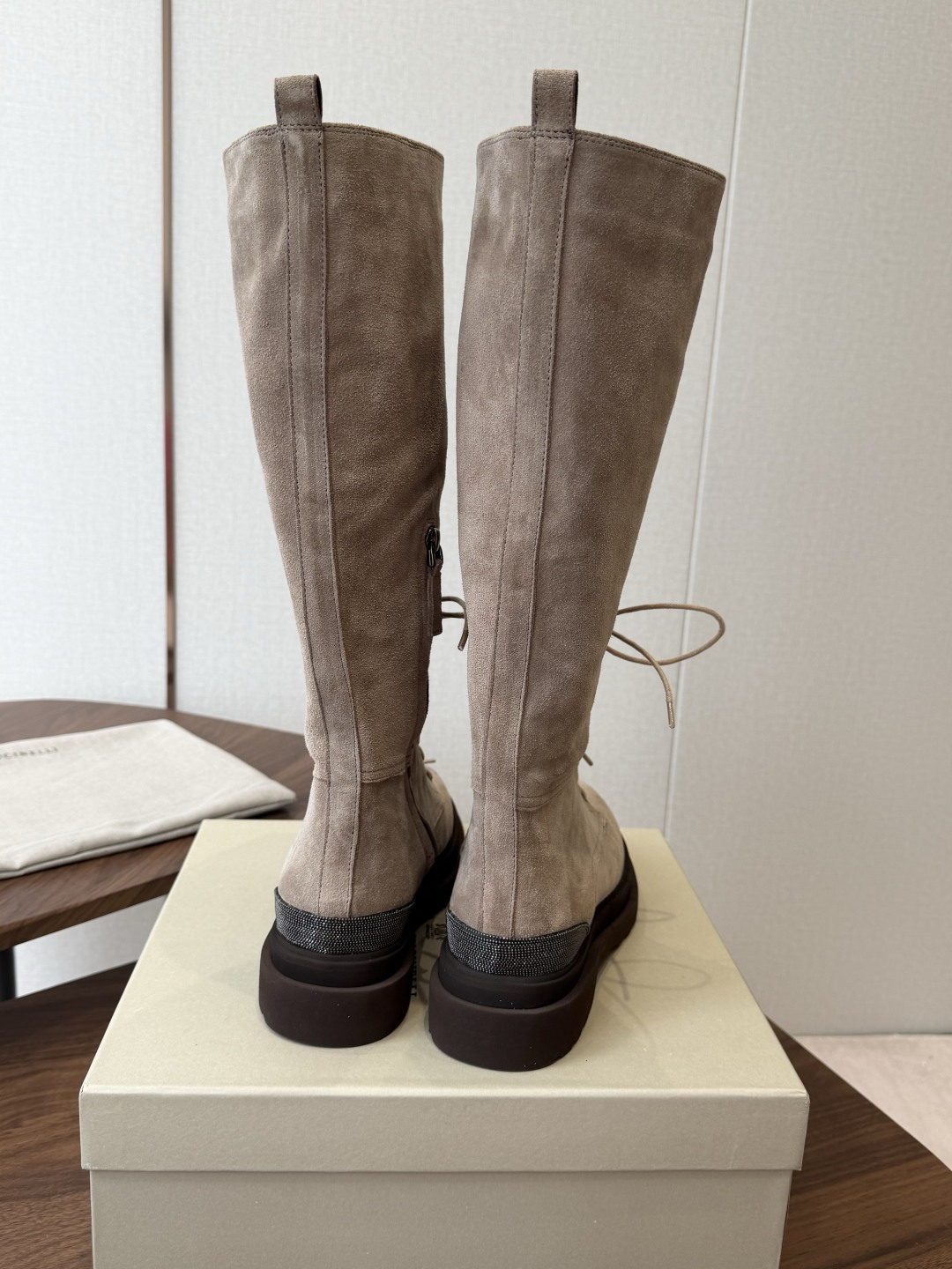 Taupe Lace-Up Tall Boots