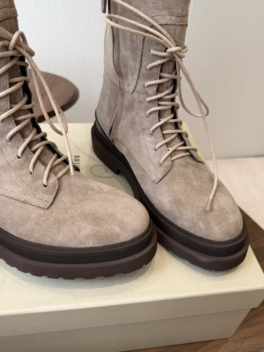 Taupe Lace-Up Tall Boots