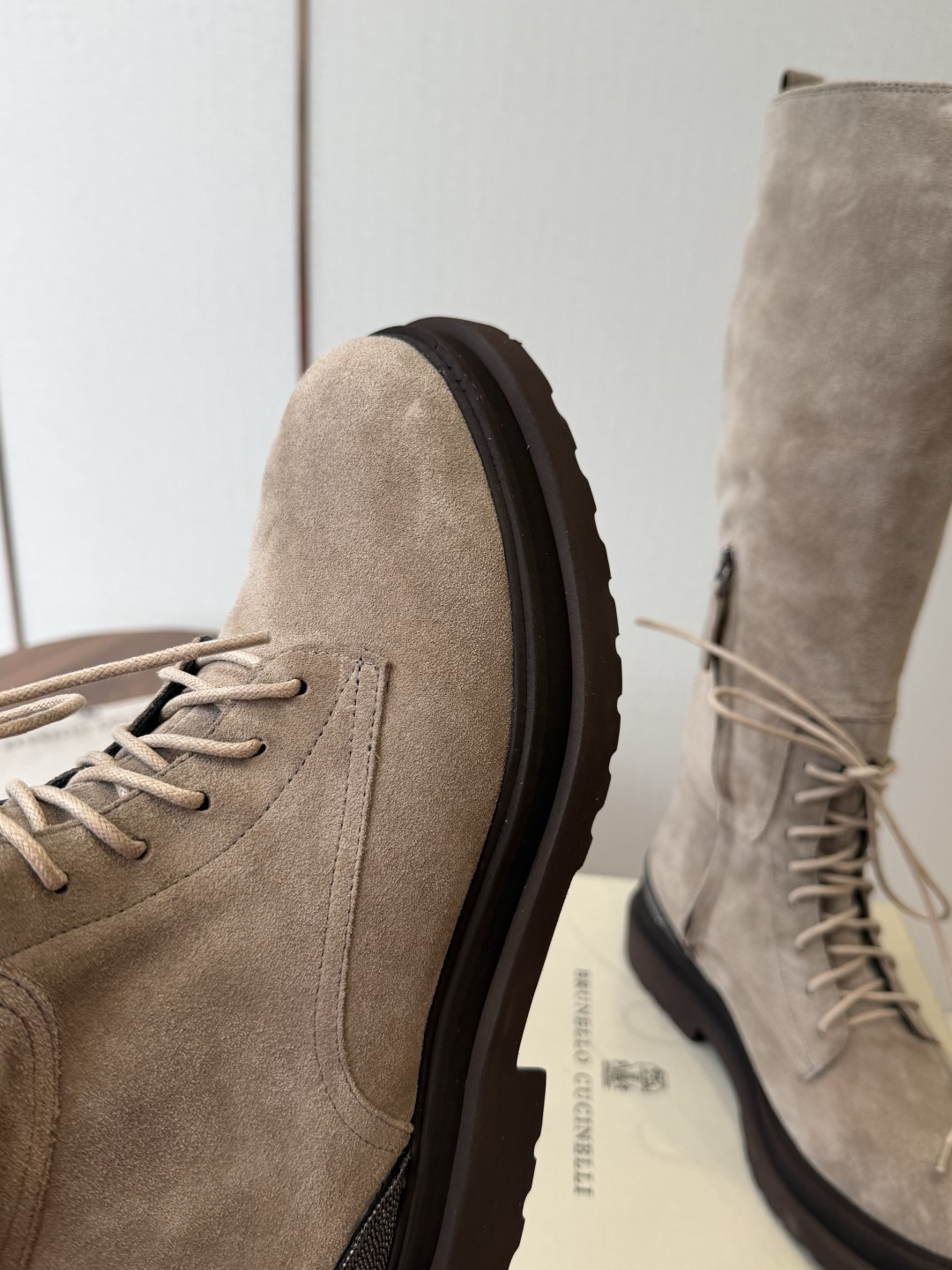Taupe Lace-Up Tall Boots