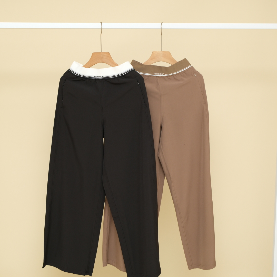 lululemon Swift Wide-Leg Mid-Rise Pant瑜伽拼接中腰速干阔腿长裤 暖褐灰/黑色