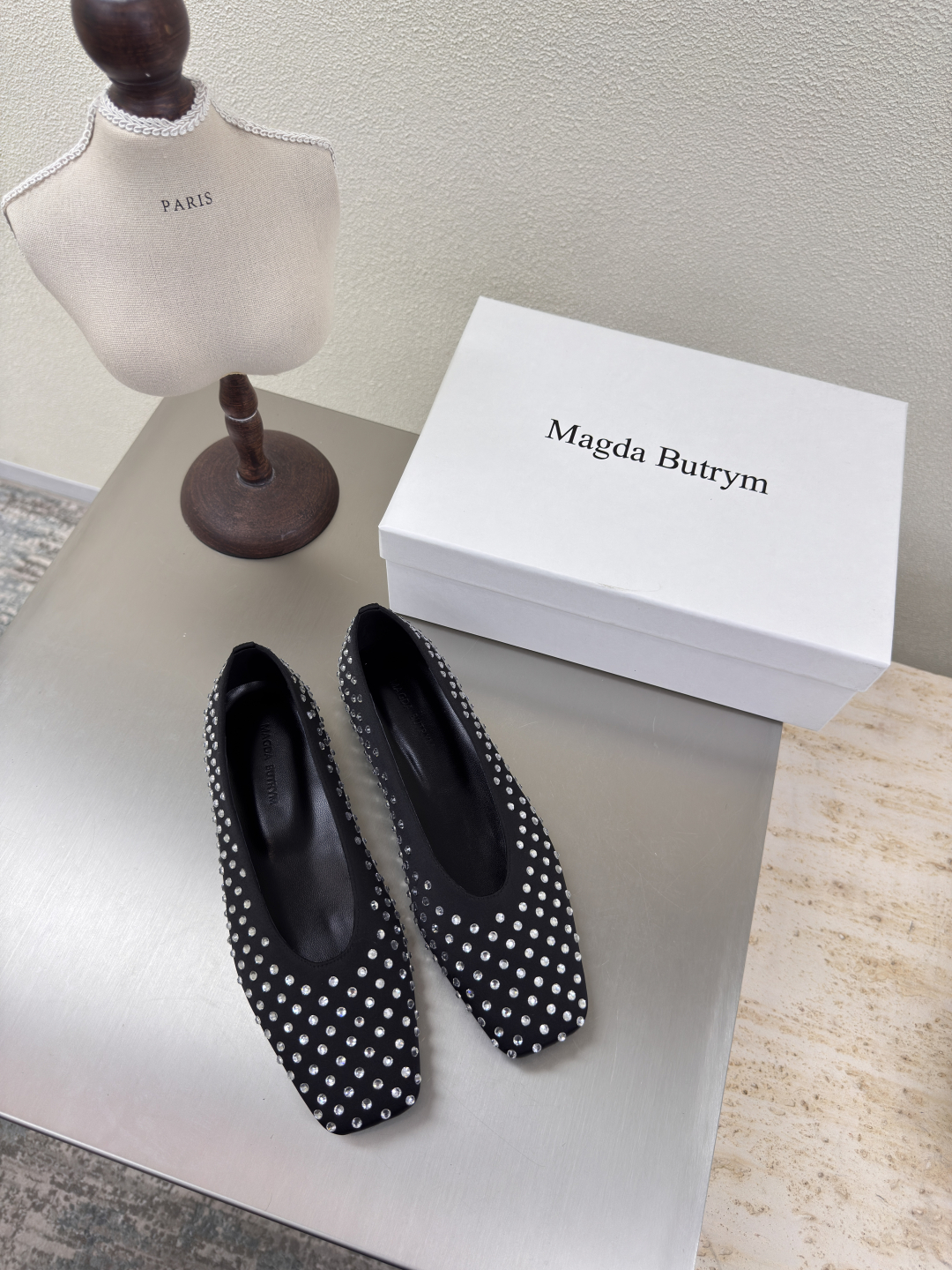 2025 Spring Summer Magda Butrym Black Diamond Drill Flat Shoes