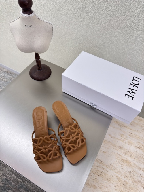 Loewe Logo Anagram Leather Kitten Heel Slide Sandals - Apricot 1 Loewe Logo Anagram Leather Kitten Heel Slide Sandals - Apricot