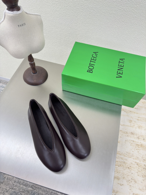 Bottega Veneta Rosa Ballet Flats - Coffee Lambskin with Round Leather Trim 1 Bottega Veneta Rosa Ballet Flats - Coffee Lambskin with Round Leather Trim