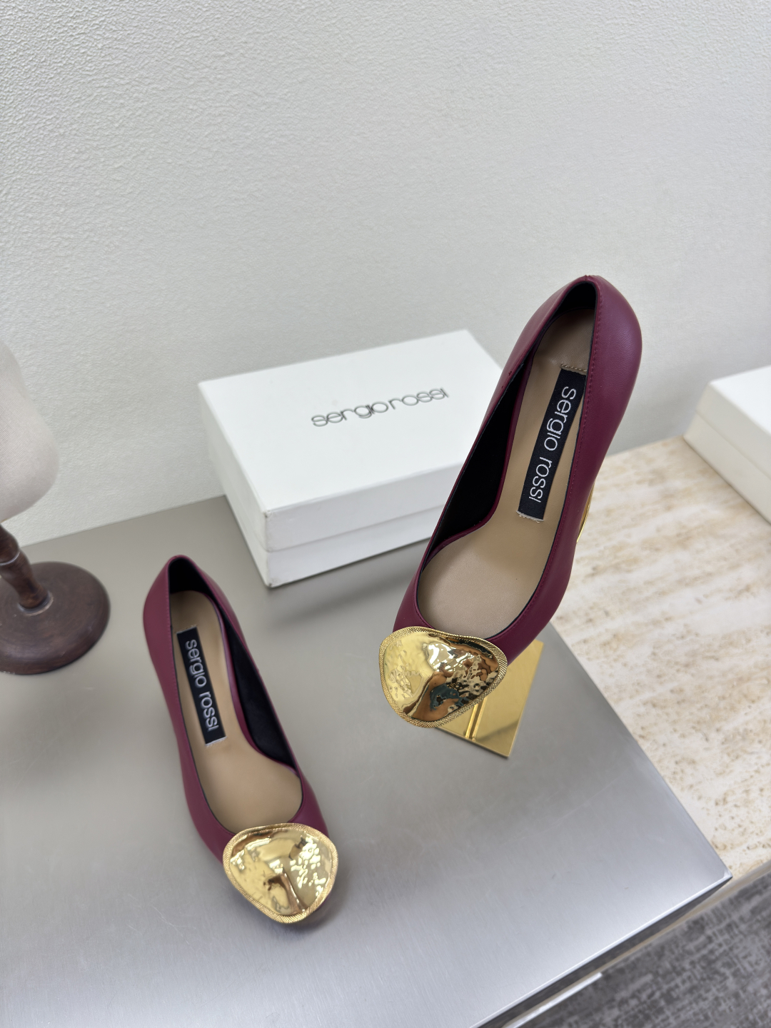 Sergio Rossi Sr Diani Burgundy Leather Pumps with Gold Hardware 10 cmp i1755336091221 3395 0 8
