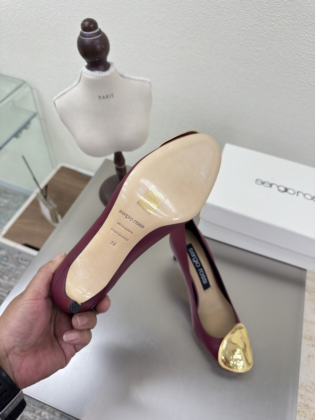 Sergio Rossi Sr Diani Burgundy Leather Pumps with Gold Hardware 6 cmp i1755336091258 2474 0 4