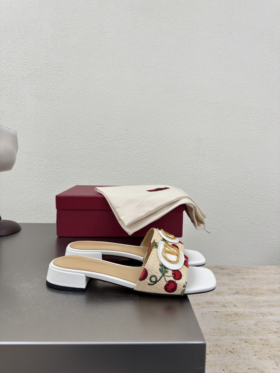 Valentino Garavani Women's Cherry Print Flat Sandals, White, Square Toe 5 cmp i1755768758040 3601 0 3