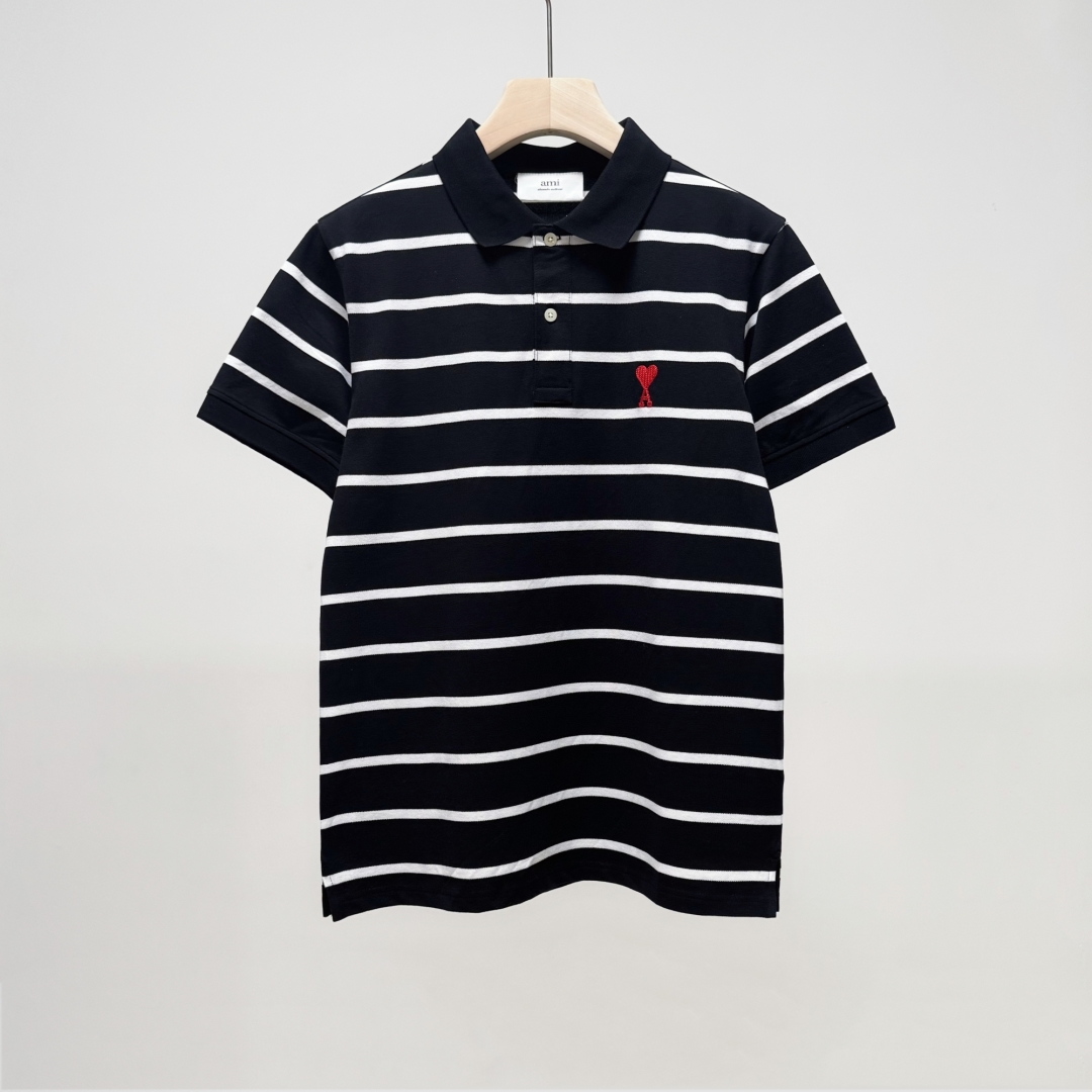Summer Couple’s Leisure Wear: High-Quality Dress and Polo Shirt with Heart-Inflicted Stripes - 图片 2